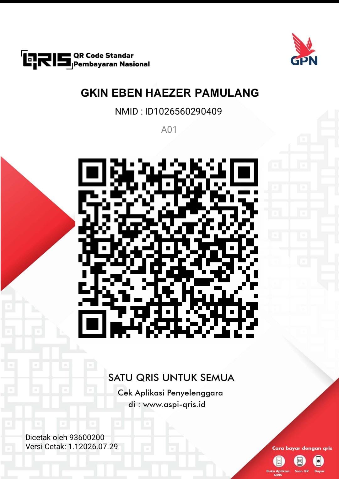 Kode QRIS untuk persembahan GKIN Eben Haezer Pamulang